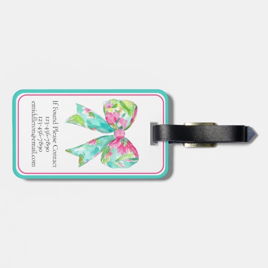 ピンク名門私立校風のとグリーンの弓の旅パーソナライズされた行 ラゲッジタグ (裏面横)