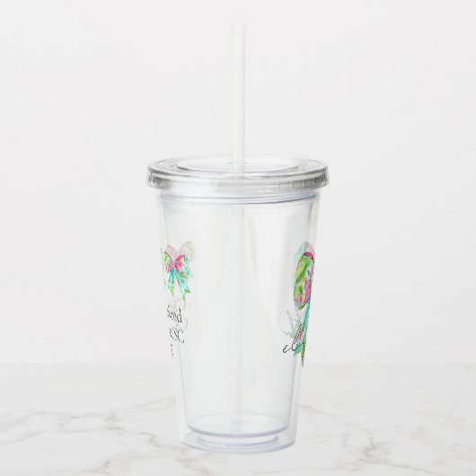 ピンク名門私立校風のとグリーンの弓パーソナライズされた アクリルタンブラー (右)