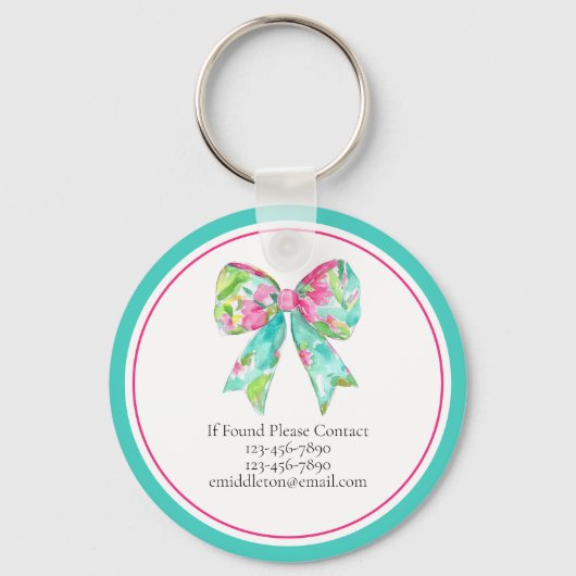 ピンク名門私立校風のとグリーンの弓パーソナライズされた キーホルダー (裏面)