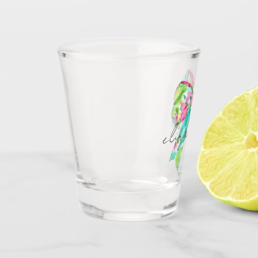 ピンク名門私立校風のとグリーンの弓パーソナライズされた ショットグラス (左)