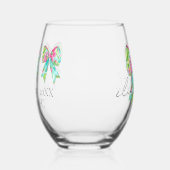 ピンク名門私立校風のとグリーンの弓パーソナライズされた ステムなしワイングラス (右)