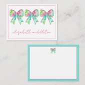 ピンク名門私立校風のとグリーンの弓パーソナライズされた ノートカード (正面/裏面)