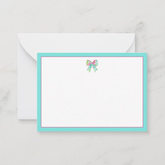 ピンク名門私立校風のとグリーンの弓パーソナライズされた ノートカード (裏面)