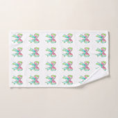 ピンク名門私立校風のとグリーンの弓パーソナライズされた バスタオルセット (ハンドタオル)