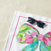 ピンク名門私立校風のとグリーンの弓パーソナライズされた ビーチタオル (インサイチュ)