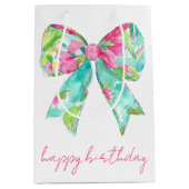 ピンク名門私立校風のとグリーンの弓パーソナライズされた ミディアムペーパーバッグ (正面)