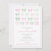 ピンク名門私立校風のとグリーンの弓ベビーガールシャワー 招待状 (正面)