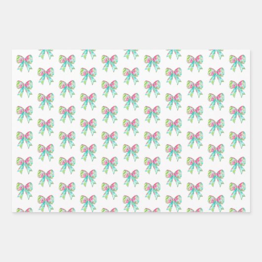 ピンク名門私立校風のとグリーンの弓 ラッピングペーパーシート (正面2)