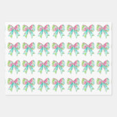 ピンク名門私立校風のとグリーンの弓 ラッピングペーパーシート (正面)