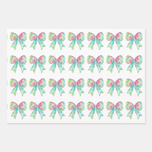 ピンク名門私立校風のとグリーンの弓 ラッピングペーパーシート (正面)