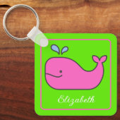 ピンク名門私立校風のとグリーンホエーパーソナライズされたラ キーホルダー (正面)