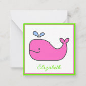 ピンク名門私立校風のとグリーンホエーパーソナライズされたラ ノートカード (正面)