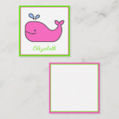 ピンク名門私立校風のとグリーンホエーパーソナライズされたラ ノートカード (正面/裏面)