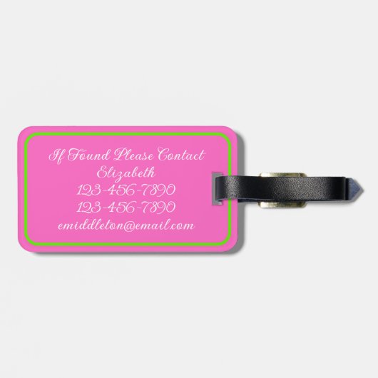 ピンク名門私立校風のとグリーンホエーパーソナライズされたラ ラゲッジタグ (裏面横)