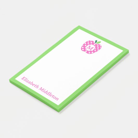 ピンク名門私立校風のとグリーン水玉模様アップルモノグラム ポストイット (アングル)