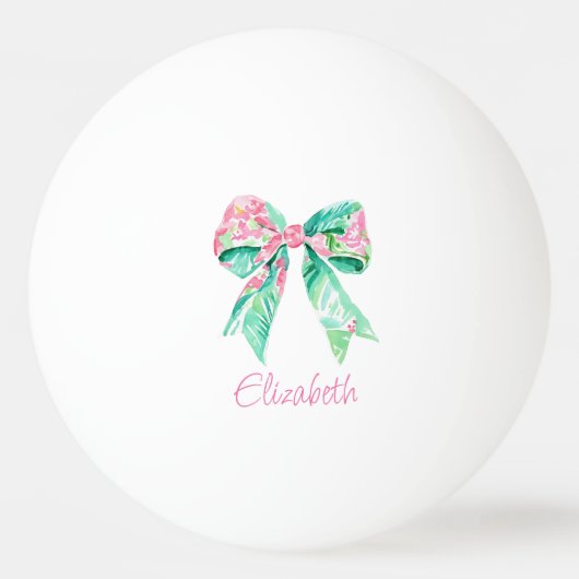 ピンク名門私立校風のとターコイズのフローラボーパーソナライズされた 卓球ボール (正面)