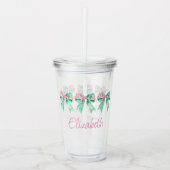 ピンク名門私立校風のとターコイズのフローラ弓パーソナライズされた アクリルタンブラー (正面)