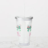 ピンク名門私立校風のとターコイズのフローラ弓パーソナライズされた アクリルタンブラー (右)