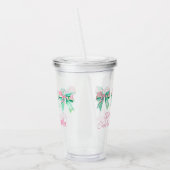 ピンク名門私立校風のとターコイズのフローラ弓パーソナライズされた アクリルタンブラー (左)