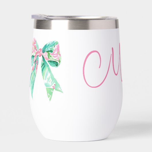 ピンク名門私立校風のとターコイズのフローラ弓モノグラム (右面)