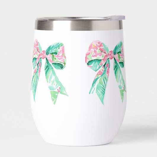 ピンク名門私立校風のとターコイズのフローラ弓モノグラム (左面)