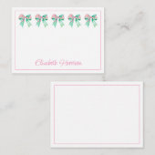 ピンク名門私立校風のとターコイズのフローラ弓 ノートカード (正面/裏面)