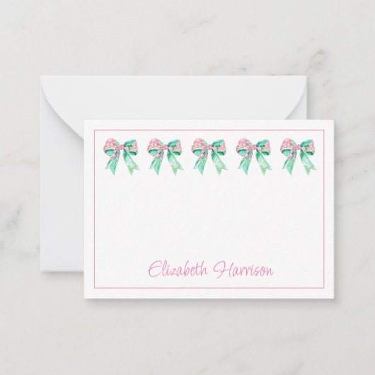 ピンク名門私立校風のとターコイズのフローラ弓 ノートカード (正面)