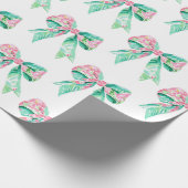 ピンク名門私立校風のとターコイズのフローラ弓 ラッピングペーパー (角)