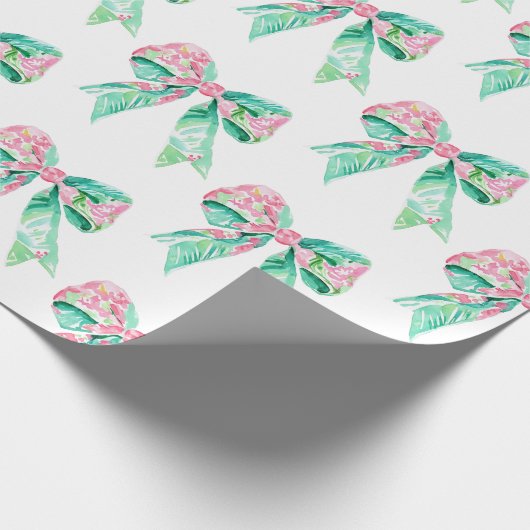 ピンク名門私立校風のとターコイズのフローラ弓 ラッピングペーパー (角)