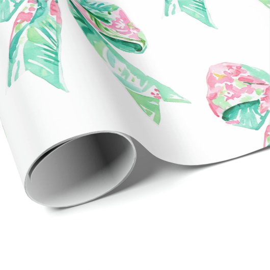 ピンク名門私立校風のとターコイズのフローラ弓 ラッピングペーパー (ロールコーナー)