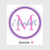 ピンク名門私立校風のとネイビーブルーモノグラム シール (シート)