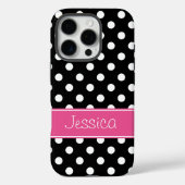 ピンク名門私立校風のとブラックの水玉模様パーソナライズされた Case-Mate iPhoneケース (裏面)