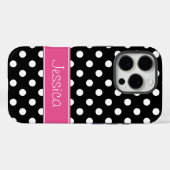 ピンク名門私立校風のとブラックの水玉模様パーソナライズされた Case-Mate iPhoneケース (裏面 (横))