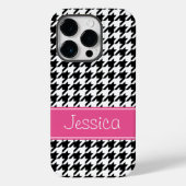 ピンク名門私立校風のとブラック千鳥格子のパーソナライズされた Case-Mate iPhoneケース (裏面)