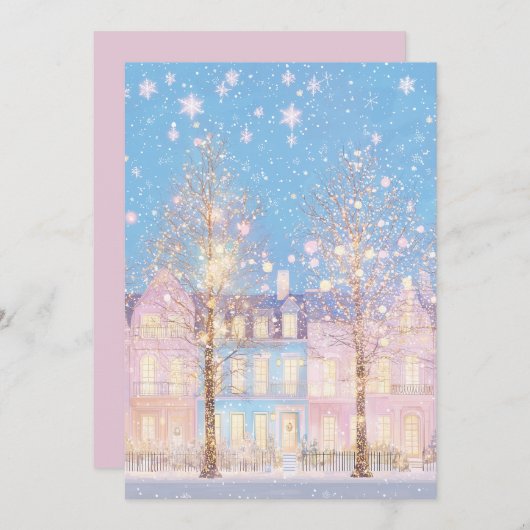 ピンク名門私立校風のとブルーのクリスマスカード シーズンカード (正面/裏面)