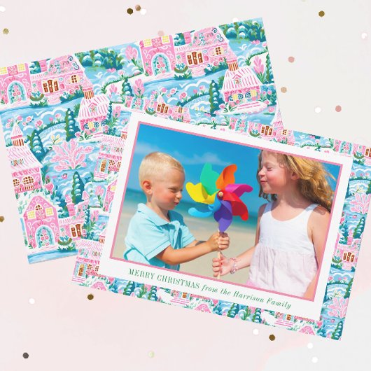 ピンク名門私立校風のとブルーのクリスマスビレッジの写真 シーズンカード