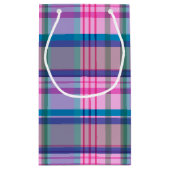 ピンク名門私立校風のとブルーの可愛いレトロ格子模様 スモールペーパーバッグ (裏面)