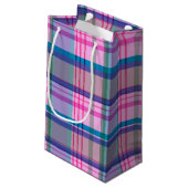 ピンク名門私立校風のとブルーの可愛いレトロ格子模様 スモールペーパーバッグ (裏面アングル)