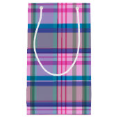 ピンク名門私立校風のとブルーの可愛いレトロ格子模様 スモールペーパーバッグ (正面)