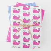 ピンク名門私立校風のとブルークジラの水玉模様とストライプ ラッピングペーパーシート (インサイチュ)