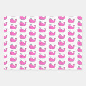 ピンク名門私立校風のとブルークジラの水玉模様とストライプ ラッピングペーパーシート (正面)