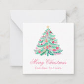 ピンク名門私立校風のと緑のクリスマスツリーのギフトエンクロージャ ノートカード (正面)
