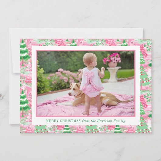 ピンク名門私立校風のと緑のクリスマスツリーの写真 シーズンカード (正面)