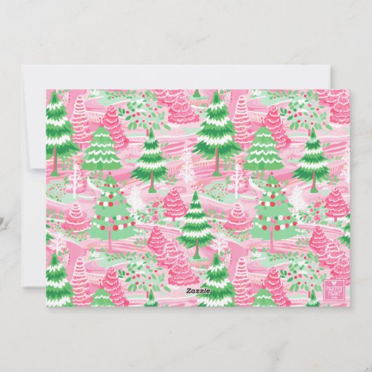 ピンク名門私立校風のと緑のクリスマスツリーの写真 シーズンカード (裏面)