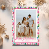 ピンク名門私立校風のと緑のクリスマスツリーカスタム写真 シーズンカード