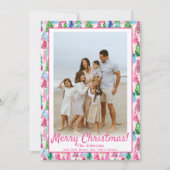 ピンク名門私立校風のと緑のクリスマスツリーカスタム写真 シーズンカード (正面)