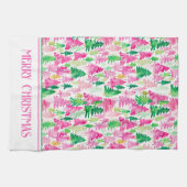 ピンク名門私立校風のと緑のクリスマスツリーパーソナライズされた キッチンタオル (横)