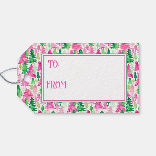 ピンク名門私立校風のと緑のクリスマスツリーパーソナライズされた ギフトタグ (裏面横)