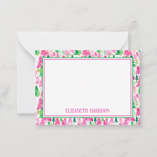 ピンク名門私立校風のと緑のクリスマスツリーパーソナライズされた ノートカード (裏面)