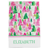 ピンク名門私立校風のと緑のクリスマスツリー ミディアムペーパーバッグ (裏面)